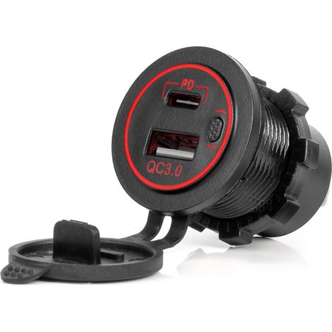 Chargeur de voiture avec prises USB étanches USB + USB-C QC3.0 12V 24V amio-04221 (1/5)