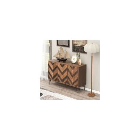 Buffet marron 3 portes en bois massif Dimensions 120x38x77 cm Pieds en fer pour stabilité Rangement moderne et élégant (1/5)