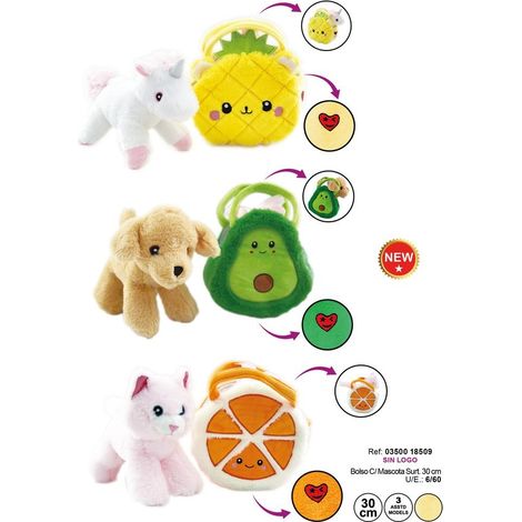 PELUCHE BOLSO MASCOTA 30CM SURTIDO