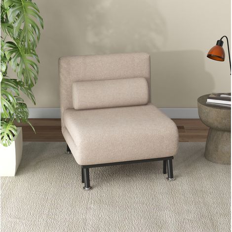 Sillón convertible en cama con respaldo reclinable, estilo lino, beige, estructura de acero, OKWISH (1/5)