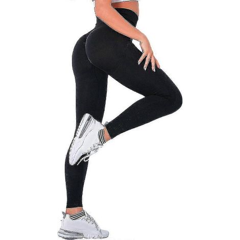 Damen-Leggings mit hohem Bund, dehnbar, in voller Länge, Fitness-, Sport- und Yogahose-S-Black