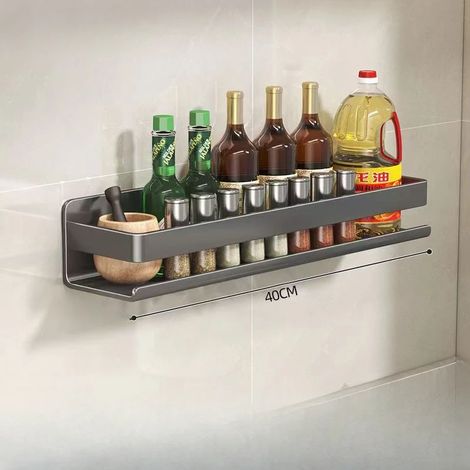 (40 cm) Étagère de rangement de cuisine en acier inoxydable sans perçage, étagère murale de salle de bain, rangement pour flacons d'épices, organisateur d'accessoires de cuisine (1/5)