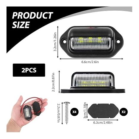LED Éclairage Plaque D'immatriculation pour Véhicules, 6SMD Feu de Plaque Immatriculation, Lampe LED Feux Arrière Étanche, pour Camions 12V/24V, Camionnette, Motos, Caravane, Remorques (1/4)