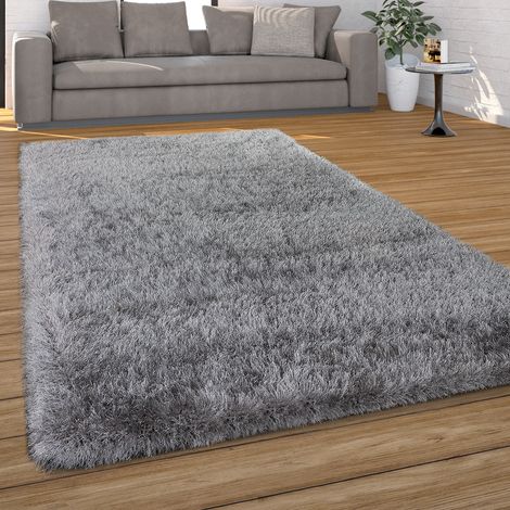 Paco Home Hochflor Teppich Wohnzimmer Schlafzimmer Shaggy Weich Modern Pastell Einfarbiges Design 120x170 cm, Grau