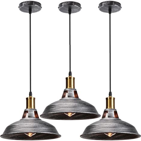 STOEX 3PCS Suspension Luminaire Vintage Métal 27cm, Lustre Plafonnier Industriel Lampes E27 Corde Ajustable pour Salon Cuisine Salle à manger Chambre - Argenté (1/4)