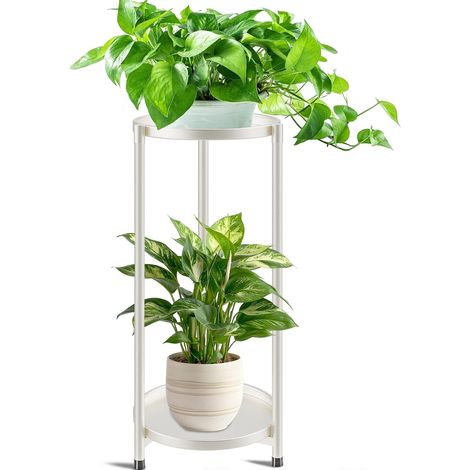 2 niveaux Porte plante interieur étagère plante, Etagere porte plante exterieur métal tabouret plante, Supports de pots de fleurs pour Maison Balcon Jardin Intérieur (blanc) (1/5)