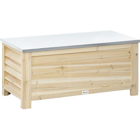 Banc Coffre Graystone Design Contemporain Rangement Extérieur Gris Métal & Bois Naturel