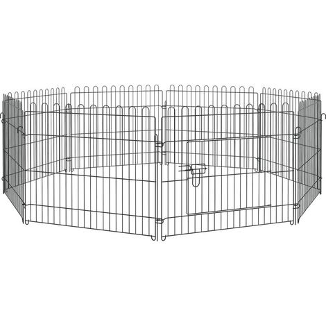 Laufstall für Welpen, Haustiere, Hunde, Kaninchen, Nagetiere und Kleintiere, für drinnen und draußen, 180 cm Durchmesser, 8 Paneele, 71 x 61 cm, schwarz (1/5)