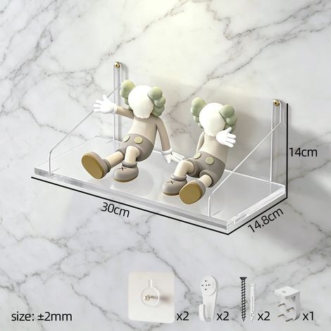 (Petite) Étagère murale flottante en acrylique transparent avec crochets adhésifs - Rangement pour livres, plantes de collection, décoration et présentoir pour la maison ou le bureau (1/5)