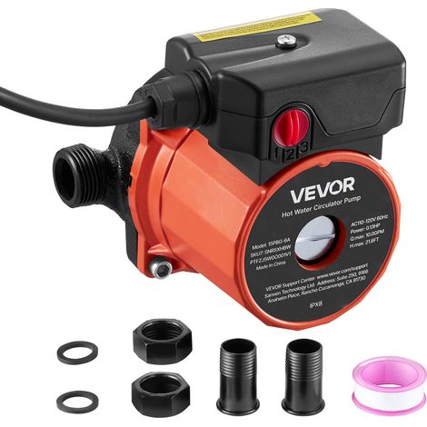VEVOR Pompa di Ricircolo dellAcqua Calda, Kit Pompa di Ricircolo Istantanea da 38 L/min, con Timer, 100 W CA 220-240 V, Connettore da G3/4 a G1/2, Controllo a 3 Velocita Testa in Ghisa