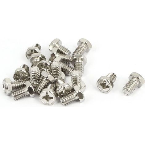 Vis à tête hexagonale M6 x 1,25 mm x 10 mm, vis à filetage Phillips, finition argentée, lot de 20.