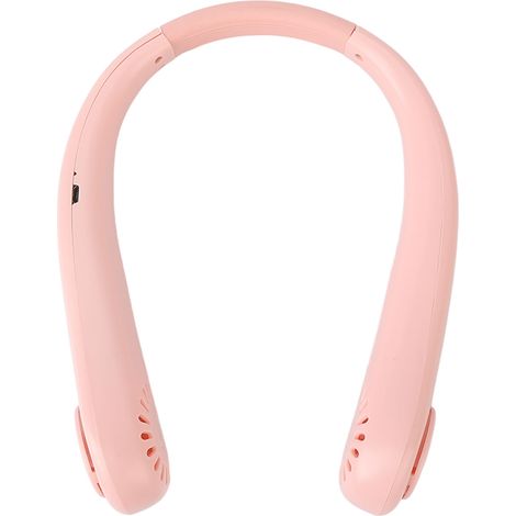 Ventilateur de cou sans pales USB rechargeable, 3 vitesses, portable, mains libres, accrochable, rose, affichage numérique LED (1/5)