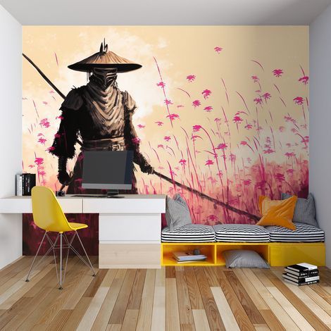 Papier peint japonais guerrier rouge - 150 x 250 cm (1/2)