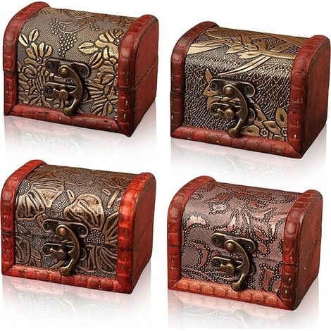 4 Pièces, Petite Boite en Bois Rétro, Coffre en Bois Petite, Petite Boite en Bois Vintage, Vintage Petite Coffre en Bois, Peut Etre Utilisé pour Ranger Colliers, Boucles D'oreilles, Bagues (1/5)