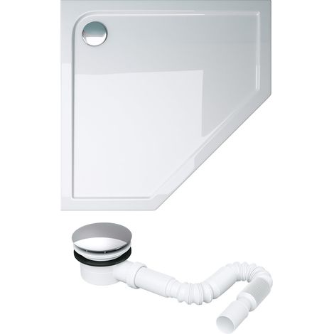 doporro Piatto Doccia con Piletta, Piatto Doccia Faro5W in Acrilico Bianco incl. Piletta di Scarico (AL01), Forma:Pentagonale, Dimensione: 80x80x4cm (1/5)