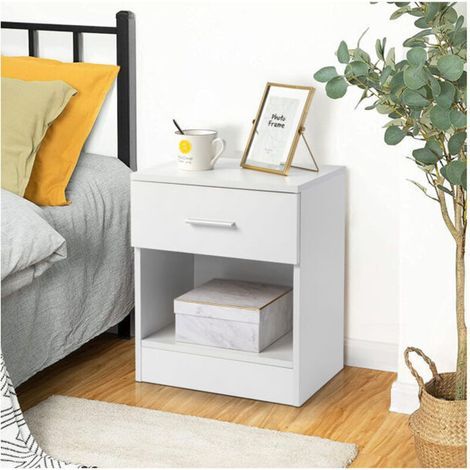 Table de Nuit 2-Tiers Set de 2, Meuble de Chevet pour Chambre et Bureau Maison, Blanc (1/4)