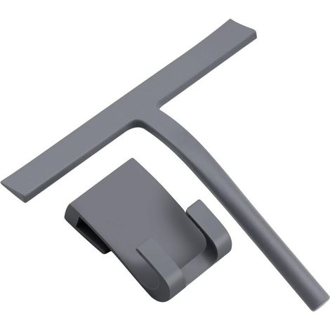 Raclette de douche en silicone avec noyau en acier inoxydable, pour nettoyage du verre de salle de bain, dimensions 22,7 x 21,5 cm, gris (1/5)