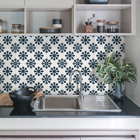 Sticker Mural Carrelage adhésif Cuisine Salle de Bain - 24 STICKERS CARREAUX DE CIMENT AZULEJOS TESA - 24stickers15x15cm (1/5)