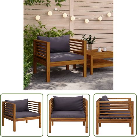 Chaise de avec coussins gris foncé Bois d'acacia massif (1/5)
