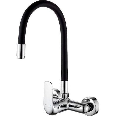 Grifo de cocina mural con ca帽o flexible, color negro Elza