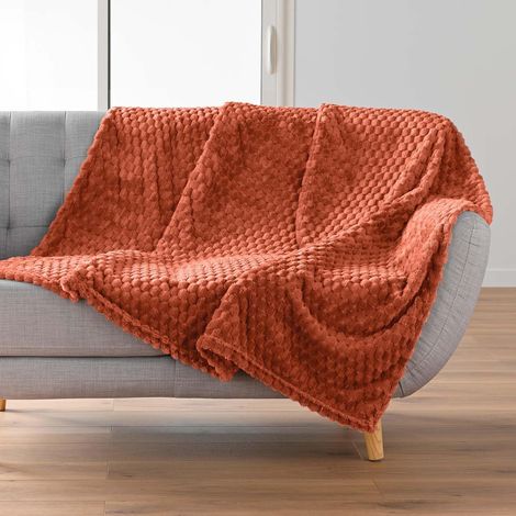 Plaid Doux (125 x 150 cm) Mini Frosty Terracotta, Flanelle Relief Unie (1/5)