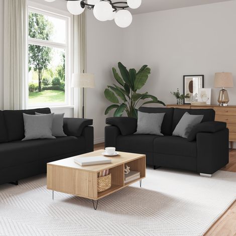 Sofa 2 pcs Schwarz 219 x 80 x 82 cm Stoff