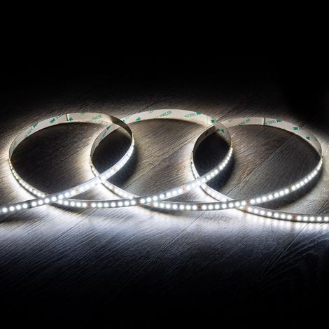 Tira LED 48V SMD 140 LED/m Bobina 30m Larga Distancia 10W/m 1000lm/m Ancho 10mm Corte 5cm IP20 6000K Blanco Frío