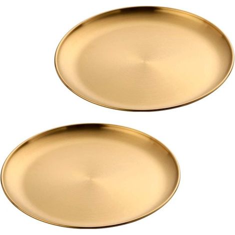 Scatole portaoggetti rotonde color oro, vassoio decorativo, 2 pezzi, acciaio inox (1/5)