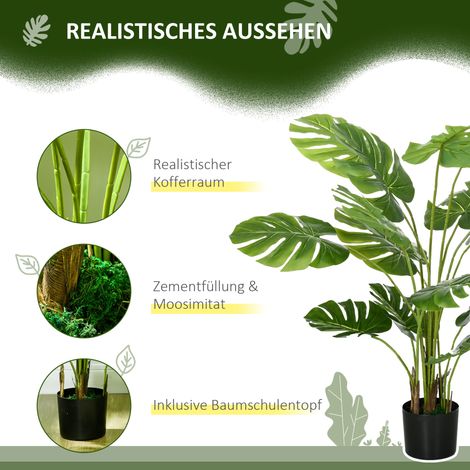 Plante artificielle réaliste Monstera Deliciosa, 1 cache-pot avec ciment, 17,5 x 17,5 x 120 cm, vert (1/5)