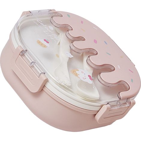 3er-Set niedlicher Bento-Lunchboxen aus Kunststoff mit Besteck, portioniert für Kinder und Erwachsene, für Schule, Arbeit und Reisen, rosa (1/5)