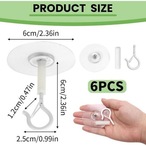 Crochets de plafond autocollants - Lot de 6 - Crochets de plafond - Métal - Crochets de suspension - Crochet de plafond professionne (1/4)