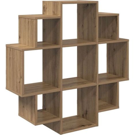 Étagère Murale en Chêne Massif, Design Artisanal, 90 x 25 x 90 cm, Étagères de Rangement Flottantes pour Salon, Cuisine et Bureau (1/5)