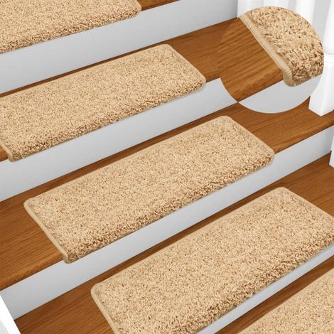 vidaXL Tapis d'escalier 10 pièces 65 x 21 x 4 cm Crème Bord rectangulaire