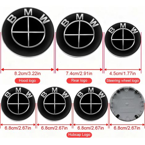 (45 82 74 4X68mmYT, BMW All Black) - Lot de 7 emblèmes pour capot, avant, arrière et coffre, compatibles avec BMW E60 E93 E87 G01 G20 X3 X5 F30 F20 E36 E46 E53 E90 F10 X6 X3 M4 et accessoires M (1/5)