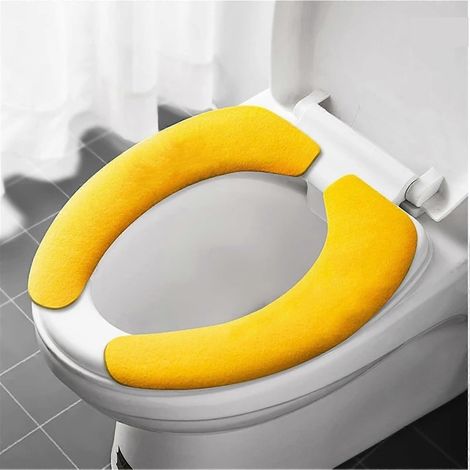 Lot de 2 coussins de siège de toilette en flanelle douce, lavables et chauds, pour salle de bain, couleur jaune universelle. (1/5)