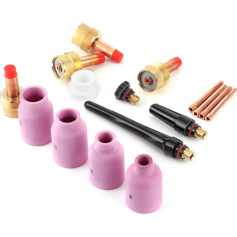 Kit de 16 buses en céramique avec lentille à gaz pour pistolet de soudage TIG, consommables pour torche 17/18/26 (1/5)