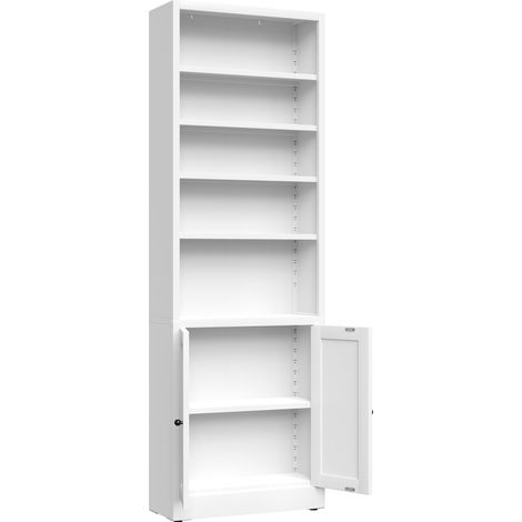 Librería metálica blanca de 5 niveles con puerta y estantes regulables, 180 x 60 x 23,6 cm (1/5)