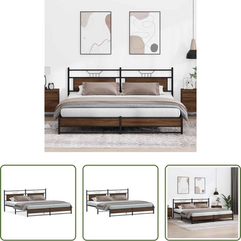 vidaXL Lit chêne marron -  Cadre de lit en métal sans matelas chêne marron 193x201 cm (1/5)