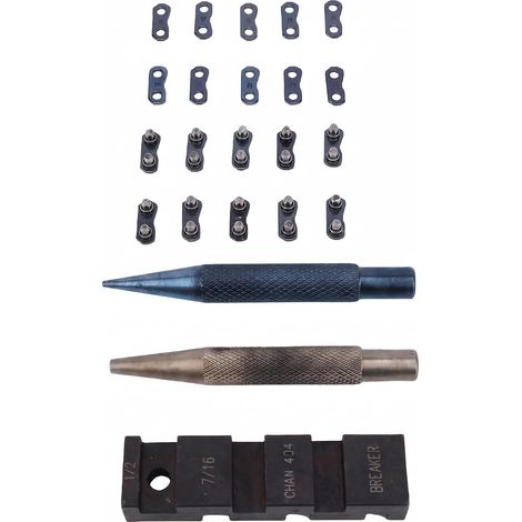 Kit de Réparation et Disjoncteur de Chaîne de Tronçonneuse Portable avec Enclume, Outil de Poinçonnage et 10 Sangles Préréglées, Compatible avec les Chaînes à Pas de 1/4", 3/8", .325, .404 (1/5)