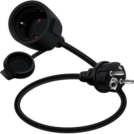 Schuko Extension Cable Short 16 A 250 V Schuko Extension Cable Short 2 AC Socket IP44 Outdoor Indoor Use Black 0.5 m (1/5)