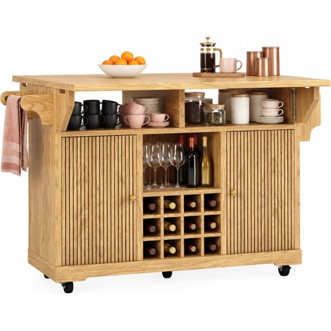 Carrello cucina con ruote 142,5 x 80 x 95 cm in MDF naturale con vani - CHICFURN (1/5)