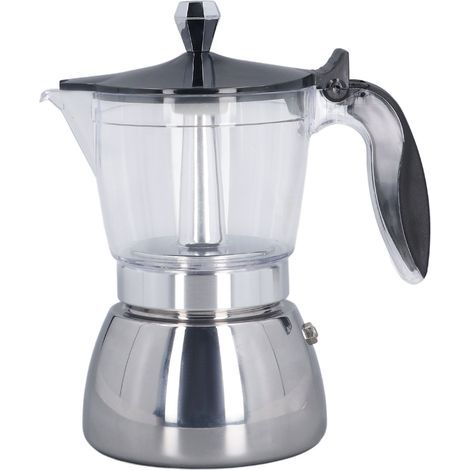 Cafetière sur la Cuisinière, 6 Tasses, Moka, en Acier Inoxydable ABS Transparent, pour le Bureau et la Maison. (1/5)