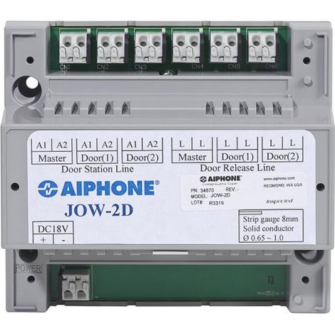 Aiphone – Adaptateur 2 entrées pour système JO – 2 platines de rue sur 1 moniteur – Ouverture de porte depuis platine appelante – 11 modules DIN (1/2)