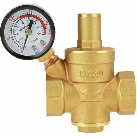 Dn20 Vanne De Réduction De Pression D'Eau Réglable En Laiton Avec Manomètre Compteur De Pression, Réducteur Réglable De Pression D'Eau En Laiton (Dn20) (1/5)