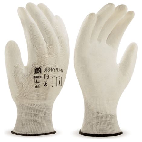 Guantes de Trabajo en fibra de Nylon recubrimiento de PU Talla XL Blanco (1/2)