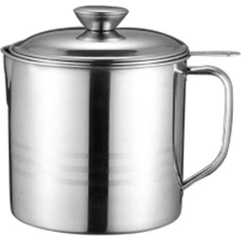 Filtre à huile en acier inoxydable 304, passoire fine anti-poussière de qualité alimentaire, bidon de stockage avec couvercle et manche, 1,3L, avec plateau et tasse pour cuisine.