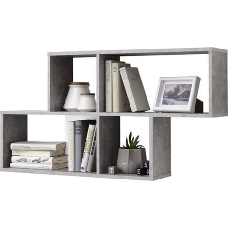 Etagère murale 4 cases en bois gris béton et blanc - ET13042-5