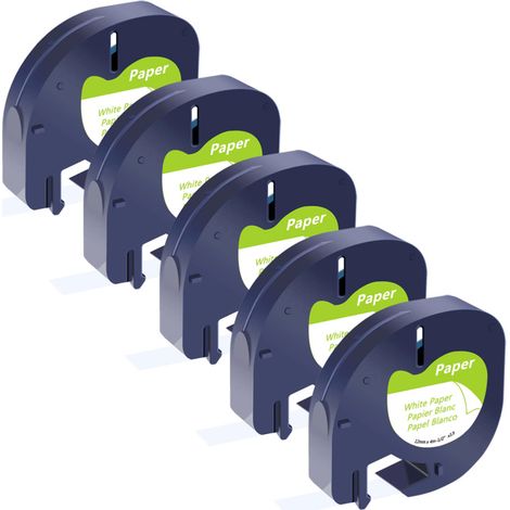 Lot de 5 recharges d'étiquettes en papier pour Dymo Letratag 91200, ruban blanc 1/2 x 13, compatible avec les recharges pour étiqueteuses Dymo, fonctionne avec le Letra Tag LT100H (1/5)