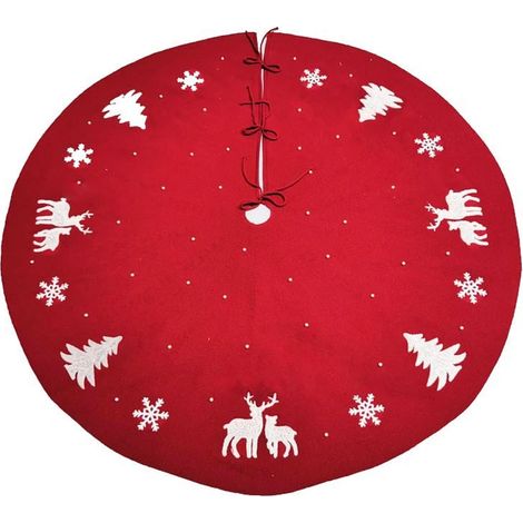 Tapis de Noël rustique, tapis rouge en tricot 3D avec motif de rennes duveteux et de flocons de neige, maille épaisse. (1/5)