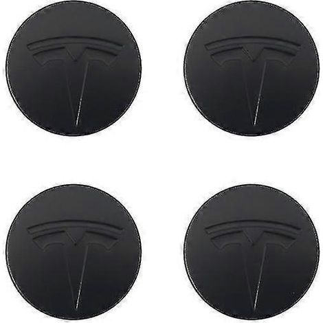 Convient pour Tesla Model 3 - Logo de cache-moyeu de roue - Noir, étiquette noire (mat) (lot de quatre)